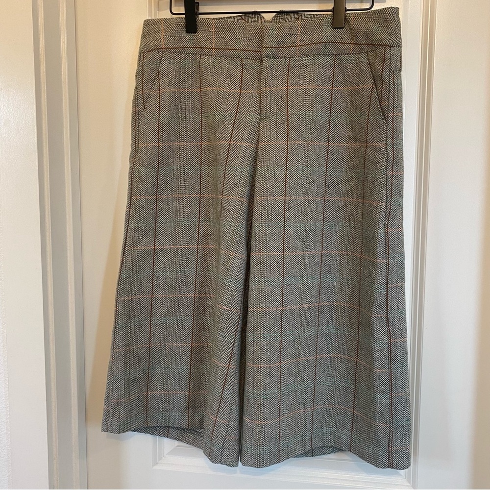 Y2K Lux Green and Orange Plaid Wool Blend Culottes, size 5